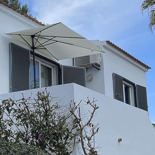 Khaki Half Patio Umbrella - UV Protection Outdoor Market Umbrella with Crank, Perfect for Garden, Balcony & Patio Use, Rectangular Design for Space-Saving Shade