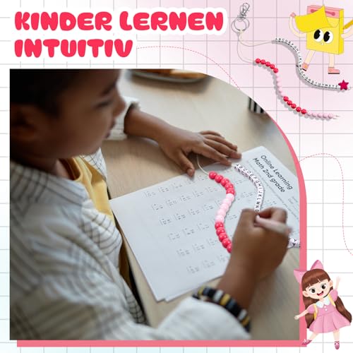 SATINIOR Einschulung Geschenk Mädchen Rechenkette 1. Klasse 2025 Schulkind Geschenk Schultüte Füllung Schulanfang Geschenk Glücksbringer mit Grußkarte Geschenkbox (Rosa)