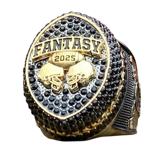 Legacy Rings 2025 Massive Gunmetal and Gold Fantasy Football Championship Trophy Ring, Award for Fantasy Football League Winner Black Stones