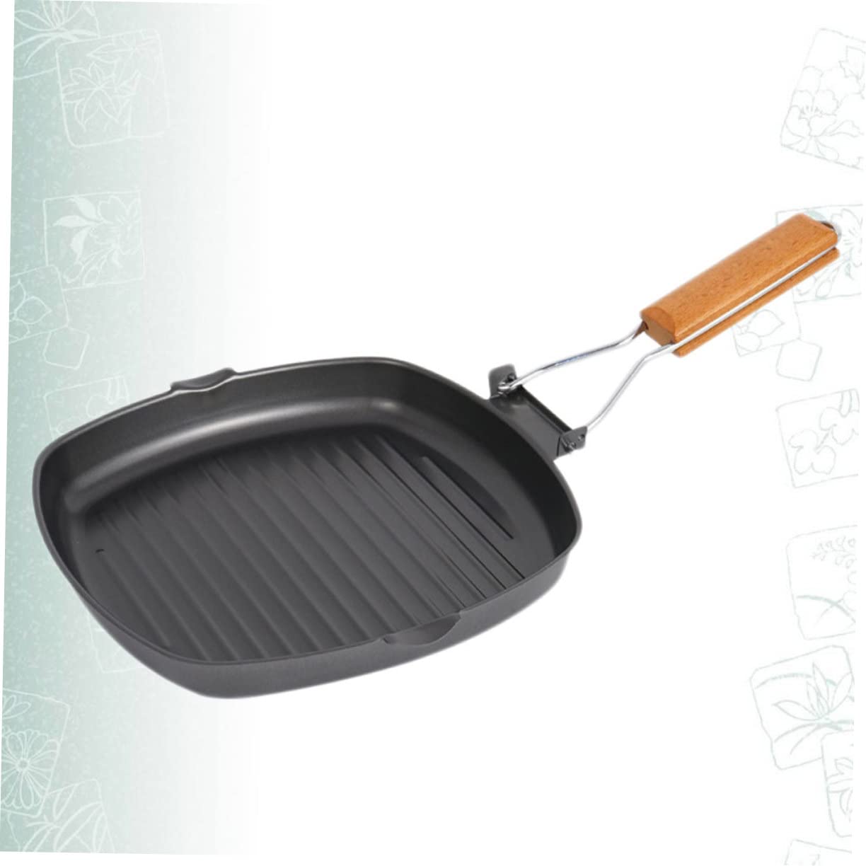 OFFSCH Bbq Pan Portable Frying Pan Foldable Design Scald Cast Cookware for Outdoor Cooking S with Wooden Handle for Camping and Bbqs