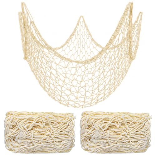 WSSROGY 2 Pack Fish Net Decorations Fishing Netting Decor Nautical Rope Fishnet Hanging Decorative for Ocean Beach Pirate Theme Birthday Party Wall Photo Table Coastal Bedroom Bathroom