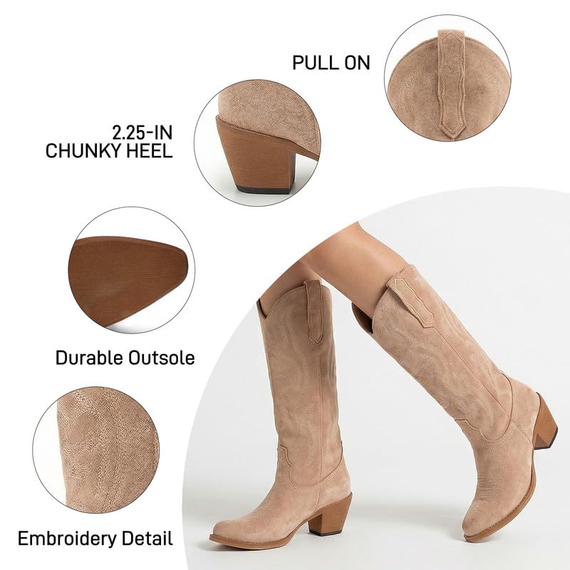 Image of Women's Mid Calf Cowboy Boots Western Pointed Toe Embroidered Boots