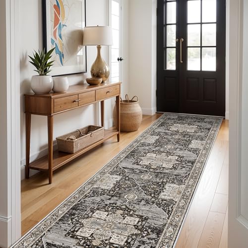 RUUGME Hallway 3x12 Runner Rugs - Large Boho Rugs for Living Room Stain Resistant Carpet Vintage Tribal Rugs for Bedroom Kitchen Bathroom Non Slip Backing Home Decor Floor Decoration Mat 3X12 Black