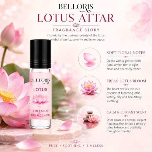 Image of Lotus Attar 6ml | Long Lasting Non-Alcoholic Perfume Oil | Pure Lotus (Kamal) Fragrance Roll-On | Floral Attar for Men & Women | Travel Friendly Ittar for Pooja & Meditation