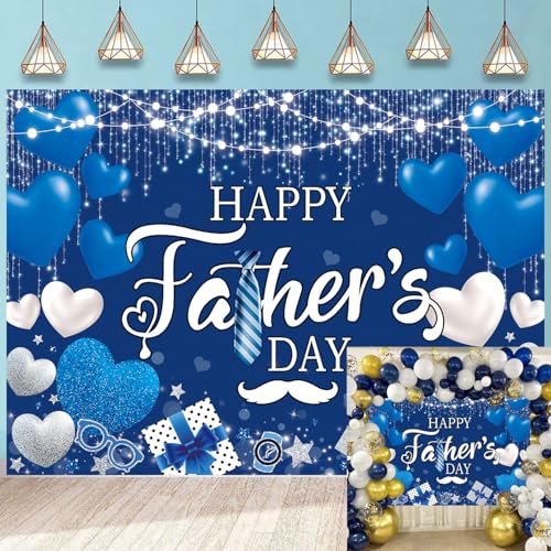 Toile de fond Happy Father's Day bleu argenté paillettes pour grand studio photo 3x2,4m