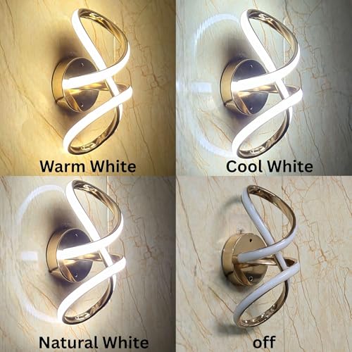 Image of Infinity Golden Modern Wall Light for Home, LED Wall Lamp with 3 Color Lighting (Cool /Warm /Natural White), Perfect for Bedroom, Hall, Pack of 1