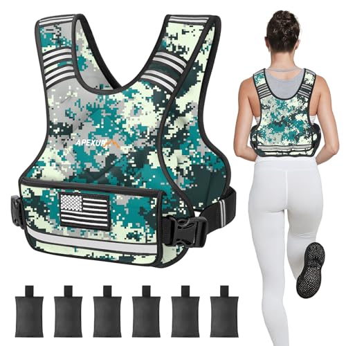 Image of APEXUP Adjustable Weighted Vest, 4-10lb /12-18lb /20-32lb Vest with 6 Ironsand Weights and Large Pocket, Weight Vest for Men Women Strength Training, Running, Walking