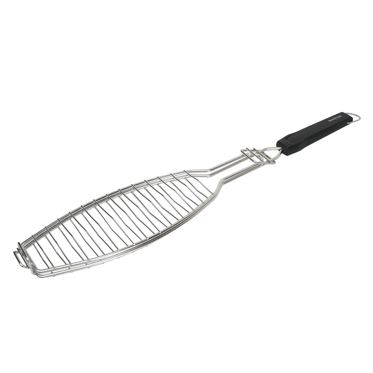 SANTOS XL Fischbräter 61,5cm - Edelstahl Fisch-Grillkorb - Fischhalter mit Hitzeschutzgriff - für Fische bis zu 33cm - Spülmaschinenfest - Fischgrillzange - optimale Grillergebnisse