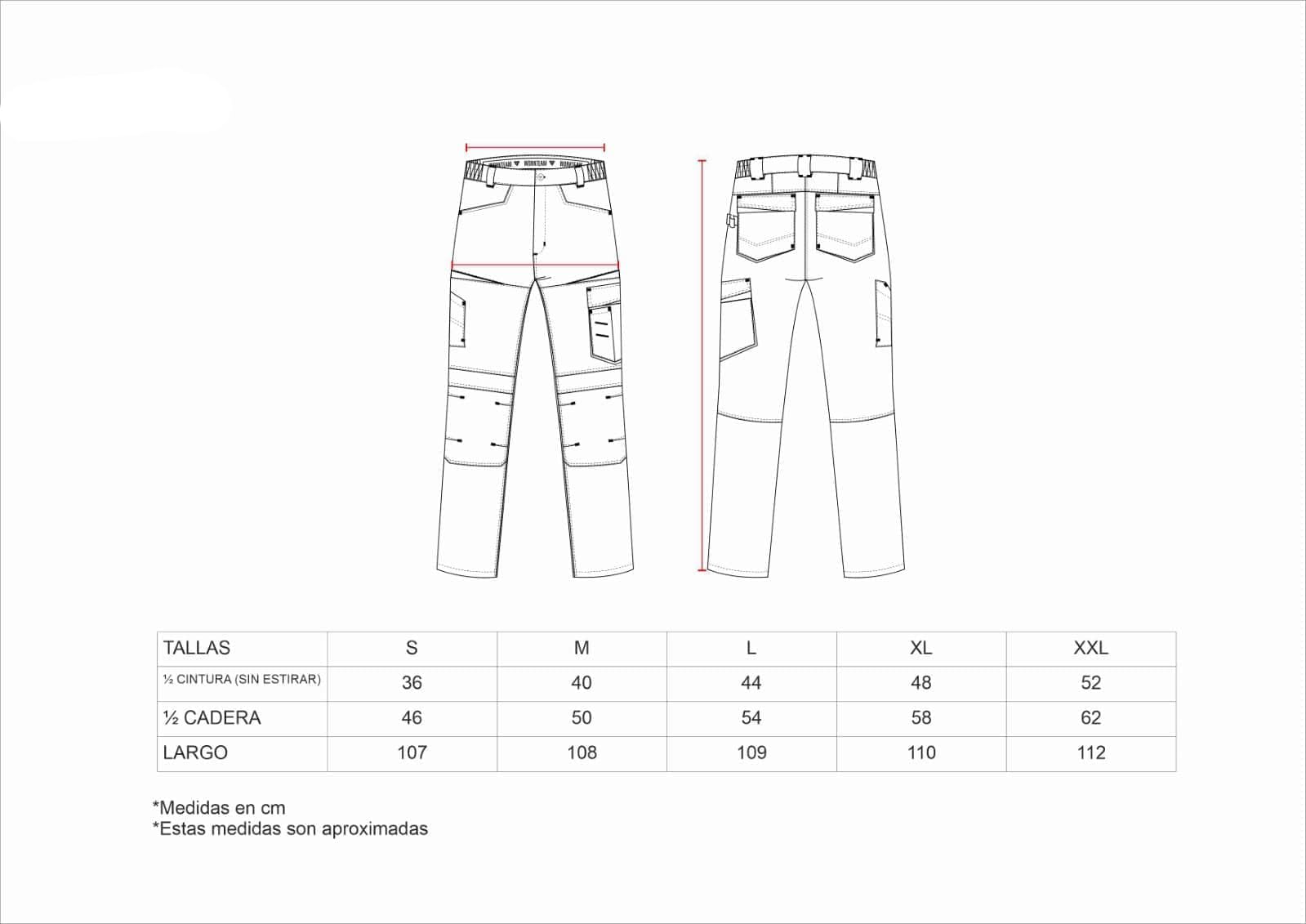 WORKTEAM Pantalón de Trabajo en Tejido Canvas (Extremadamente Resistente y Duradero), Slim Fit, Multibolsillos, Porta Martillo, Refuerzo para Rodilleras, Vivos Reflectantes, Unisex