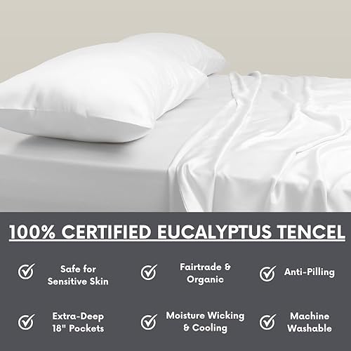 Miniatura 2 de Sábanas 100% de eucalipto austriaco, tamaño Cali-King, 4 piezas, transpirables y refrescantes, bolsillos profundos de 18 pulgadas, ajuste fácil, sin