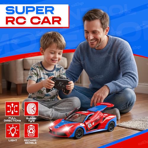Image of Zest 4 Toyz Remote Control Car Toy for Kids Adults | Rechargeable Drift RC Car | Remote Openable Doors High Speed Sports Racing Car with LED Lights & Sound | Birthday Gift for Boys