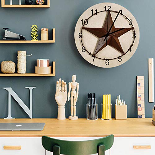 Vintage-Star-Wall-Clock-Silent-Non-Ticking-Texas-Farmhouse-Star-Vintage-Rustic-Wood-Grain-Clock-Battery-Operated-Quartz-Wooden-Round-Wall-Clocks-Decorative-for-Living-RoomKitchenOffice-12-Inch Vintage Star Wall Clock Silent Non Ticking Texas Farmhouse Star Vintage Rustic Wood Grain Clock Battery Operated Quartz Wooden Round Wall Clocks Decorative for Living RoomKitchenOffice 12 Inch