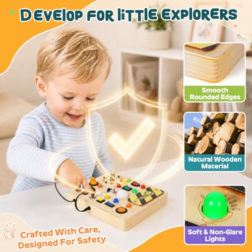 Image of Busy Board for Toddlers, Montessori Toys with LED Light Switches