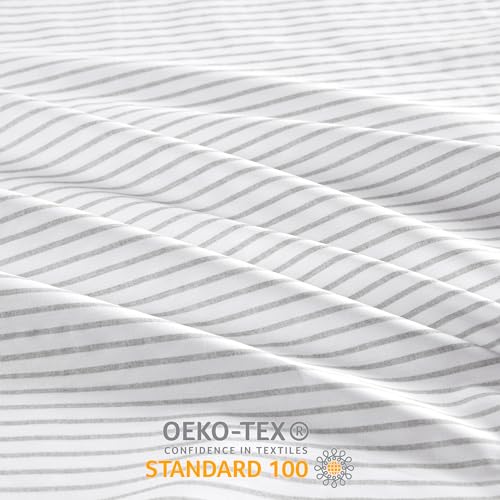 Image of Madison Park 100% Cotton Sheets, Queen Size, 200TC, Grey Stripe, 4 Piece