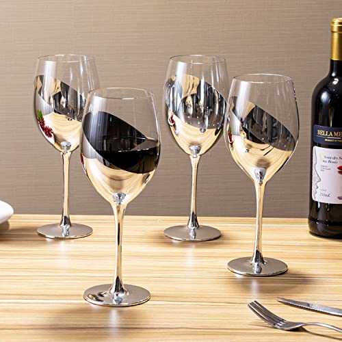 Mygift Modern Stemmed Wine Glasses, 14 Oz Stemware With Silver Angled Metallic Accent Design For Red Or White Wine, Set Of 6 - Party, Wedding, Events Glassware #TOP2