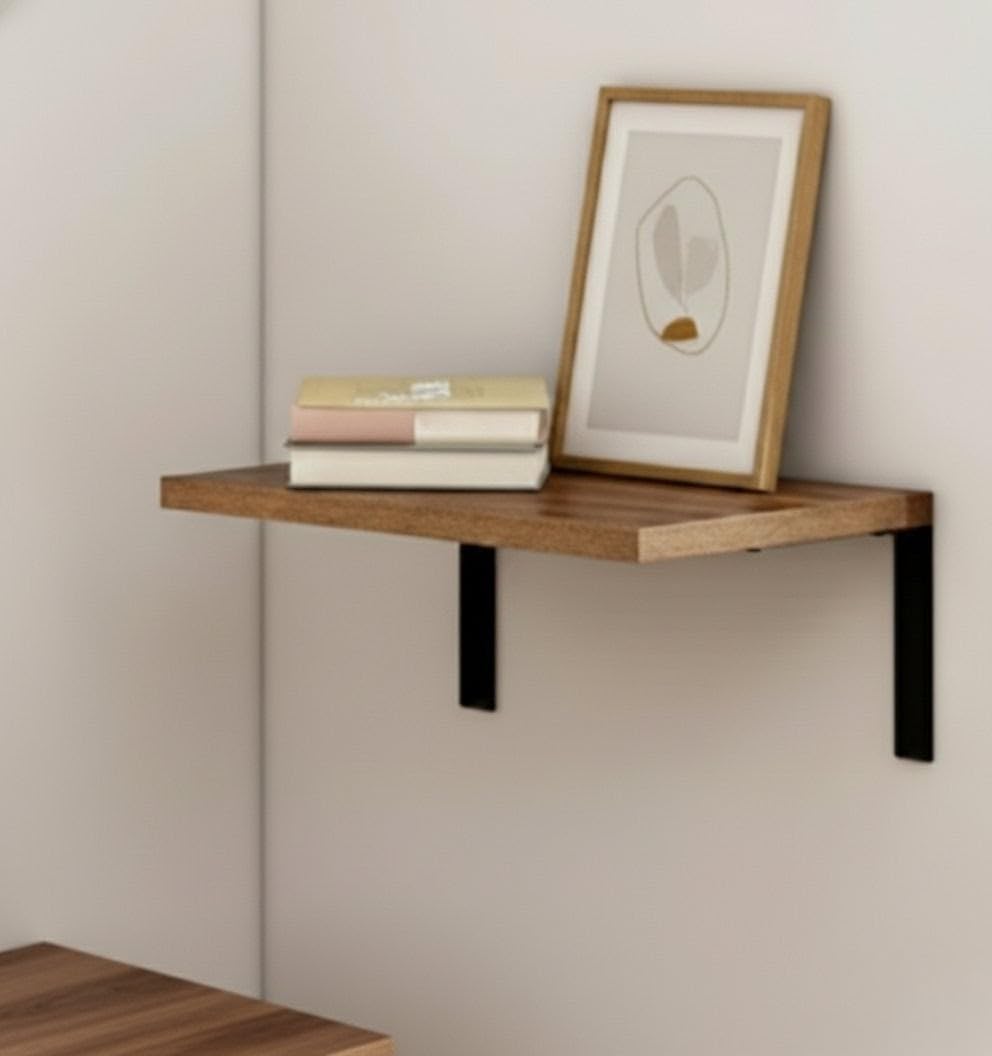 Wall Shelves for Living Room, Kitchen & Bedroom | Engineered Wood Decorative Racks with Metal Brackets | Multipurpose Sets of 1 / 2 / 4 | Display Books, Plants, Showpieces (Walnut Brown, Compact, 1)-image-5