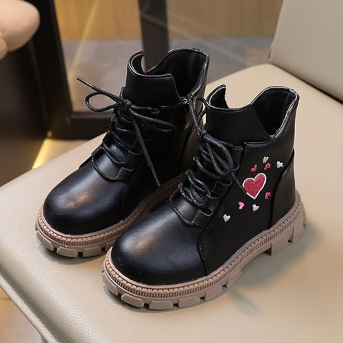 IWIHMIV Winter Shoes for Baby Girls Casual Round Toe Platform Low Chunky Heel Booties Side Zipper Leather Toddler Dress Boot2