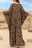 LikeJump Damska suknia nocna maxi kaftan szlafrok plażowy okrycie kimono ubiór plus size, C Leopardo, Rozmiar uniwersalny