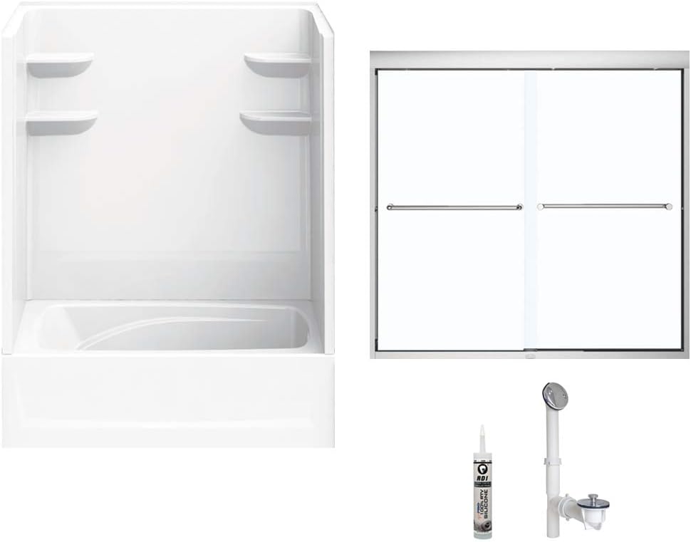 A2 6036CTS2R-134561-WC 60-in x 36-in x 79-In Composite Bath/Shower Kit with Door, White and Chrome