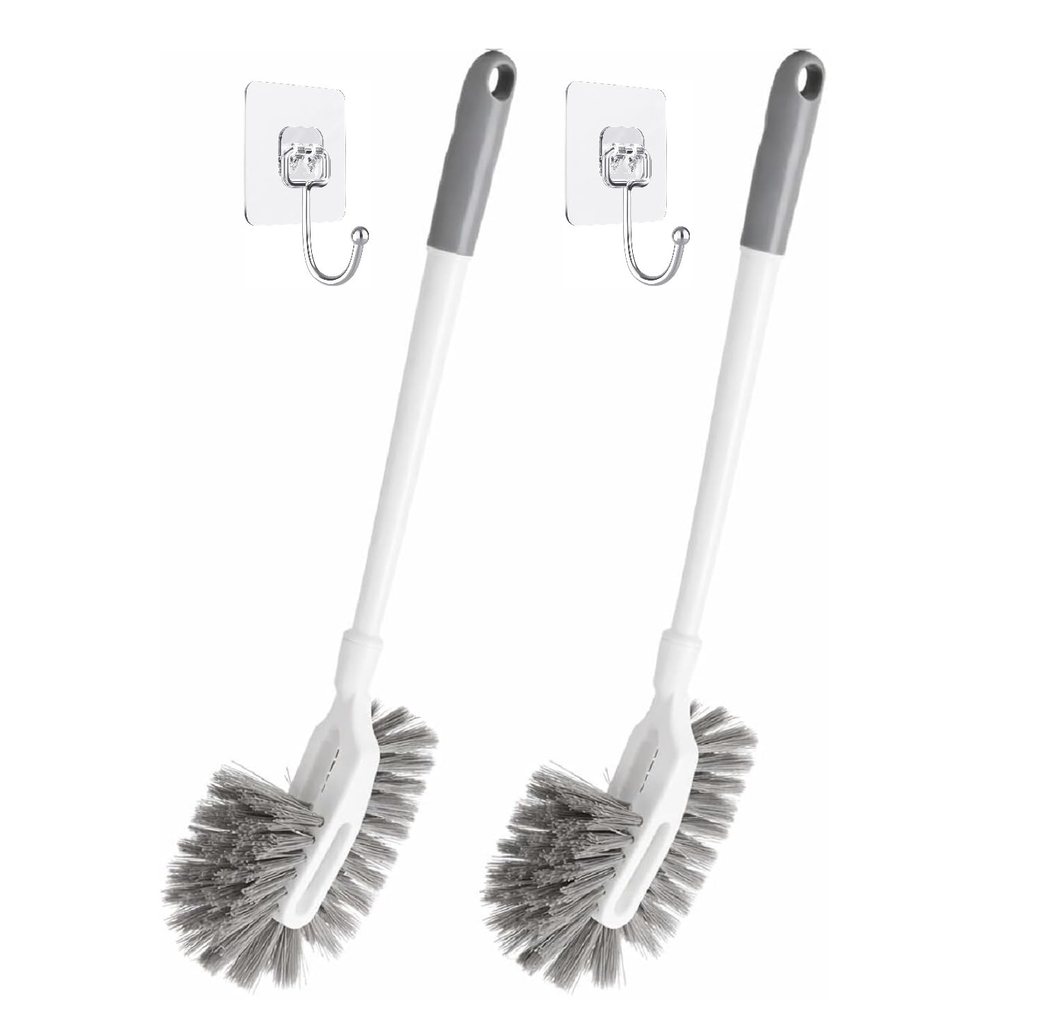 Toilet Brush Pack of 2 Toilet Cleaning Brush with Adhesive Wall Mount Hook | Multipurpose Bathroom Floor Tile Brush for Western & Indian Toilets | Durable Nylon Bristles Toilet Brush Set
