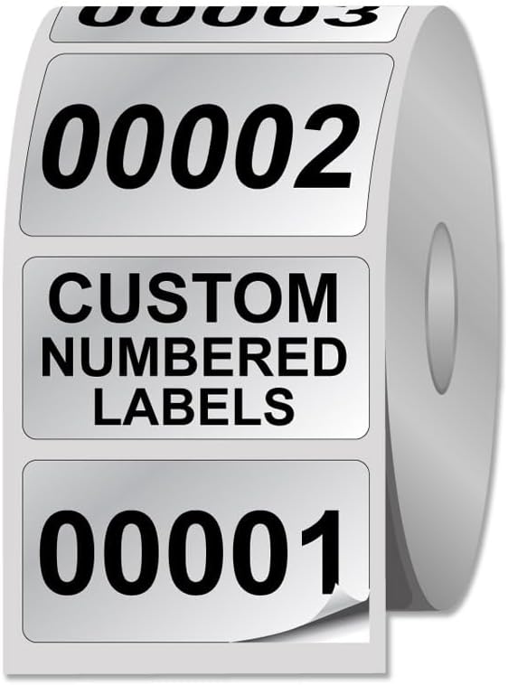500 Personalised Custom Serial Number Labels - 38mm x 20mm Permanent ...