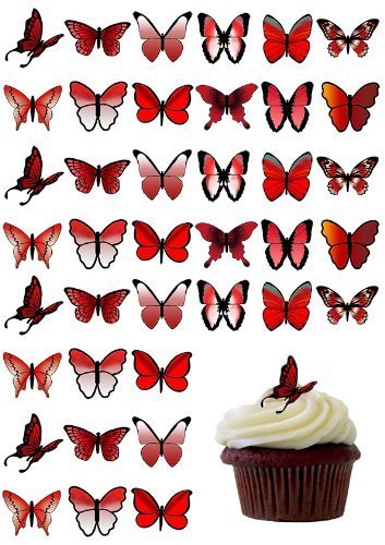 Anglesit Butterflies 48 X PRE-CUT RED MIX BUTTERFLY EDIBLE RICE/WAFER PAPER CUP CAKE TOPPERS BIRTHDAY PARTY WEDDING DECORATION