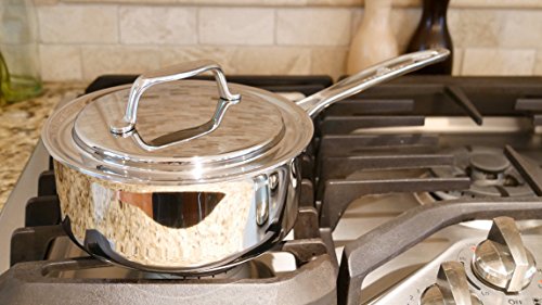 Image of USA Pan Cookware 5-Ply Stainless Steel Sauce Pan with Cover, Oven and Dishwasher Safe, 8 Inch