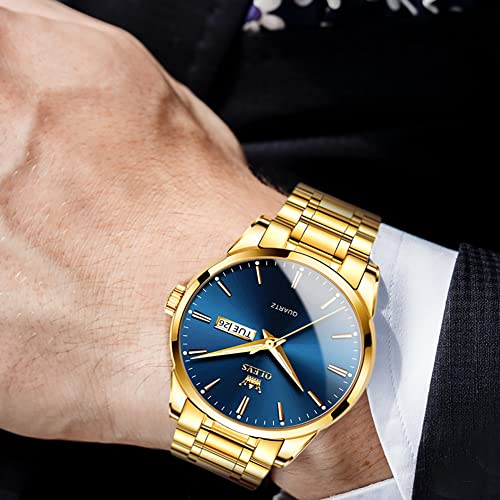 Image of OLEVS Watches for Men Business Dress Diamond Analog Quartz Big Face Luxury Classic Stainless Steel Waterproof Luminous Two Tone Wristwatch