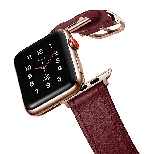 amBand Leather Band Compatible with Apple Watch SE Series 6 38mm 40mm 42mm 44mm, Genuine Leather Vintage Replacement Strap Classic Bands Buckle Compatible with iWatch 6/5/4/3/2/1