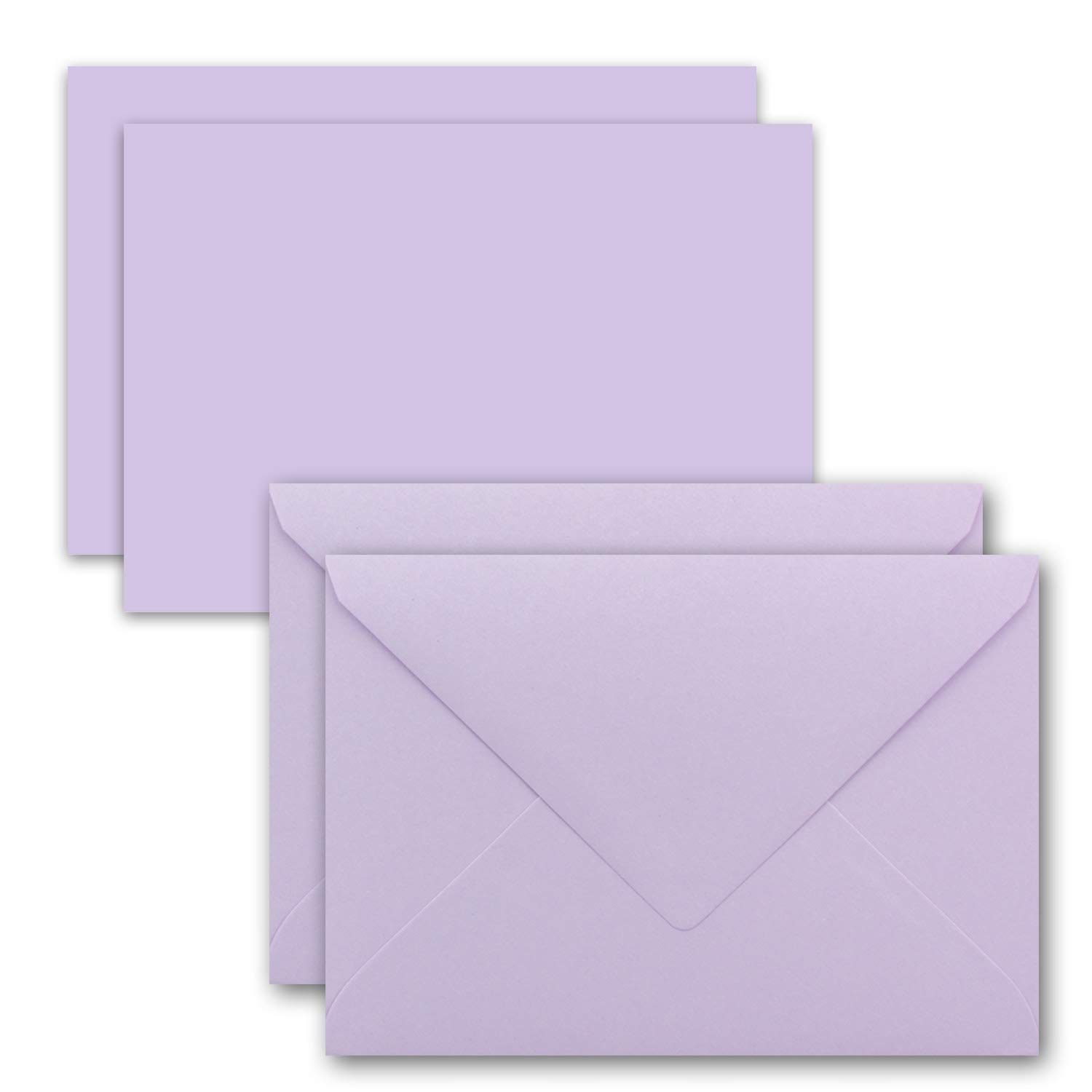 Set of 50 Cards with Envelopes, Set of Single Cards, DIN A7, 10.5 x 7.3 cm, Purple, with Envelopes, C7 Wet Seal, Gift Tags