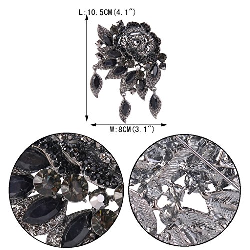 Image of EVER FAITH Rose Flower Leaf Brooch Pendant Austrian Crystal