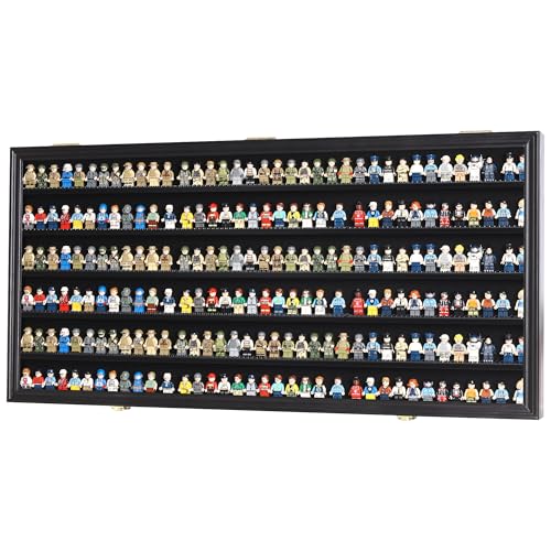 DisplayGifts Toy Minifigures Miniatures Display Case Frame Wall Cabinet Stand 200 Toys Dust Protection Black