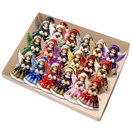 18 Uds. De navideños de ángel para árbol, decoración Colgante de Madera Plana 2D | Colorido de angelitos para casa de Vacaciones, Ventana, Pared, Puerta, Fiesta de árbol de Navidad