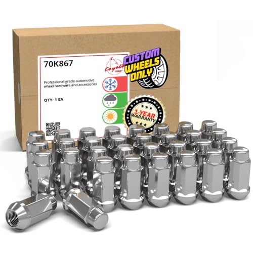 Image of Wheel Accessories Parts 32 Pcs 9 /16 inch-18 Thread Bulge Acorn 1.90 inch Long Lug Nuts Chrome 3 /4 inch 19mm Hex Fits Chevrolet GMC C20 K20 K30 K35 C2500 C3500 Ford F250 F350 Ram 2500 3500
