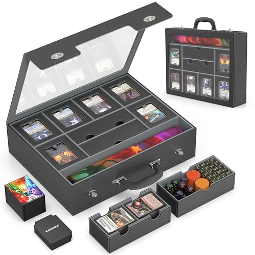 Image of Kabinka MTG Commander Deck Box, Modular 9-in-1 TCG Card Storage Box with Dice Tray & Sideboard Box, 6-Deck Capacity Card Case, Includes 6 Magnetic Card Holders /100CT Card Sleeves /Playmat, Black