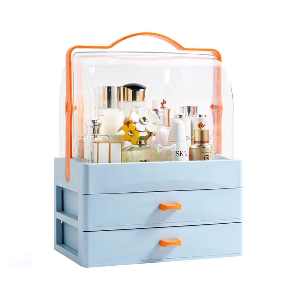 Cosmetic Storage Box Dust Cover Large Capacity Household Dressing Table Desktop Lipstick Skin Care Products Storage Box (Color : Blue)
