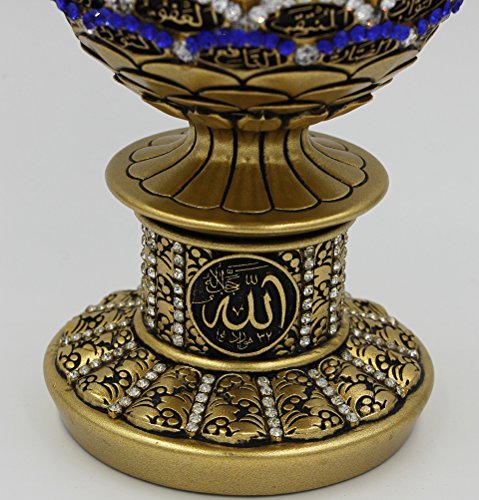Islamic Table Decor Gold Egg Sculpture Figure Arabic 99 Names Of Allah Esma Asma Al Husna (Gold/Blue, 7.5In) #TOP2
