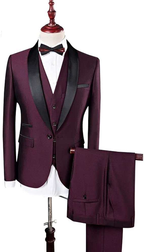 TJLSS Men Suit Wedding Suits for Men Shawl Collar 3 Pieces Slim Fit Suit Mens Tuxedo (Color : Red, Size : L Code)