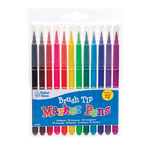Baker Ross- Rotuladores con punta de pincel (Pack de 12) en colores variados para dibujar, colorear y resaltar para niños y adultos
