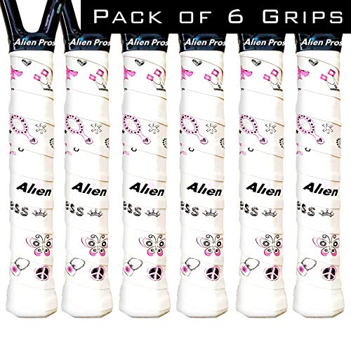 ALIEN PROS Tennis Racket Grip Tape (6 Grips) – Precut and Dry Feel Tennis Grip – Designer Tennis Overgrip Grip Tape Tennis Racket – Wrap Your Racquet for High Performance (6 Grips, Princess)