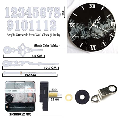 Image of 12 Pcs Arabic Mirrored Acrylic Numerals Movement Machine 22mm for Wood Resin Marble Clock Fancy Needles Pack 2 (White D4)