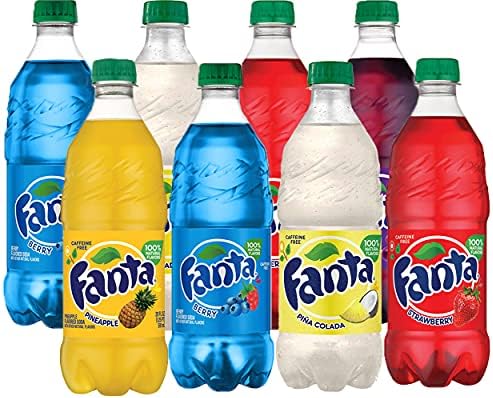 Fanta Orange Soda, Berry, Grape, Strawberry, Pina Colada, Pineapple Variety Pack, 20 Oz Bottles (Pack of 8, Total of 160 Oz), 20 Fl Oz (Pack of 8)