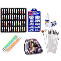 URBANMAC Nail Art Kit – 48 Pcs Glass Bottles Glitter Stones, 100 Nails,10 Nail Tapes, 15 Nail Art brush, 5 Nail Dotting…