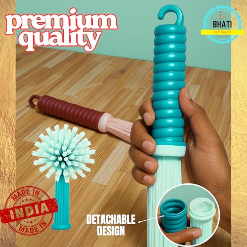 Image of Heavy-Duty Kharata Plastic Bathroom Broom | Cleaning Floor and Bathroom, Pack of 2 Wet & Dry Fiber Hard Bristle Crystal Stick Broom /Jhadu Durable Washable Brush for Home, Kitchen, Easy Grip