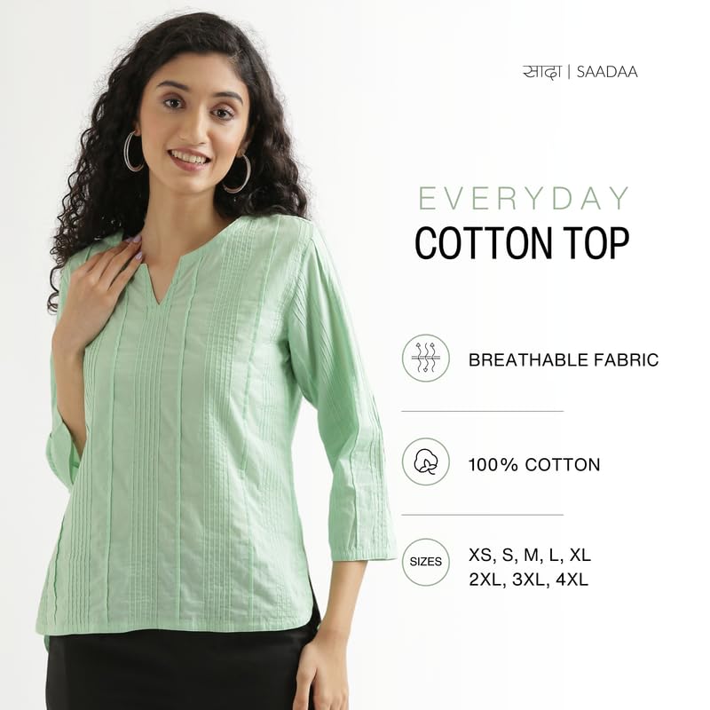 Image of SAADAA Everyday Cotton Top | Women's Regular Solid Color Top | Casual /Office Wear