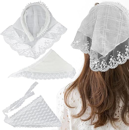 Headwear for Girls 1Pcs Hair Bands for Women Bandanas for Women White Lace Headband Pink Plaid Bow bandana scarf for Girls Stylishly Sweet Lace Headpieces
