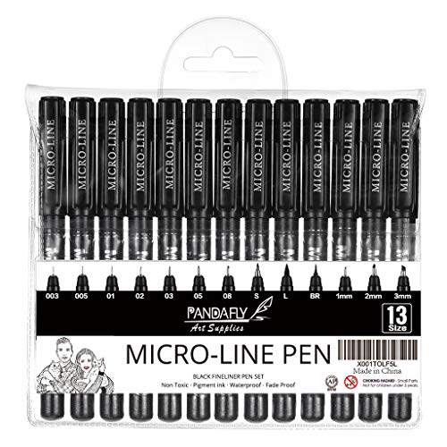 Precision Black Micro-Pen Fineliner Ink Pens - Waterproof Archival Ink Micro-Line Pens, Illustration Pens, Multiliner, for Art Watercolor, Sketching, Anime, Manga, Technical Drawing, 13/Set - Thumbnail 3