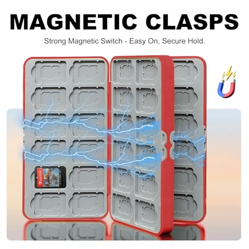 BAYINBROOK Switch Game Card Holder with Magnetic Lock – 48 Game Cartridge & 48 MicroSD Card Slots – Shockproof Silicone Lining – Portable Travel Storage Case Compatible with Nintendo Switch (B06) - Image 6