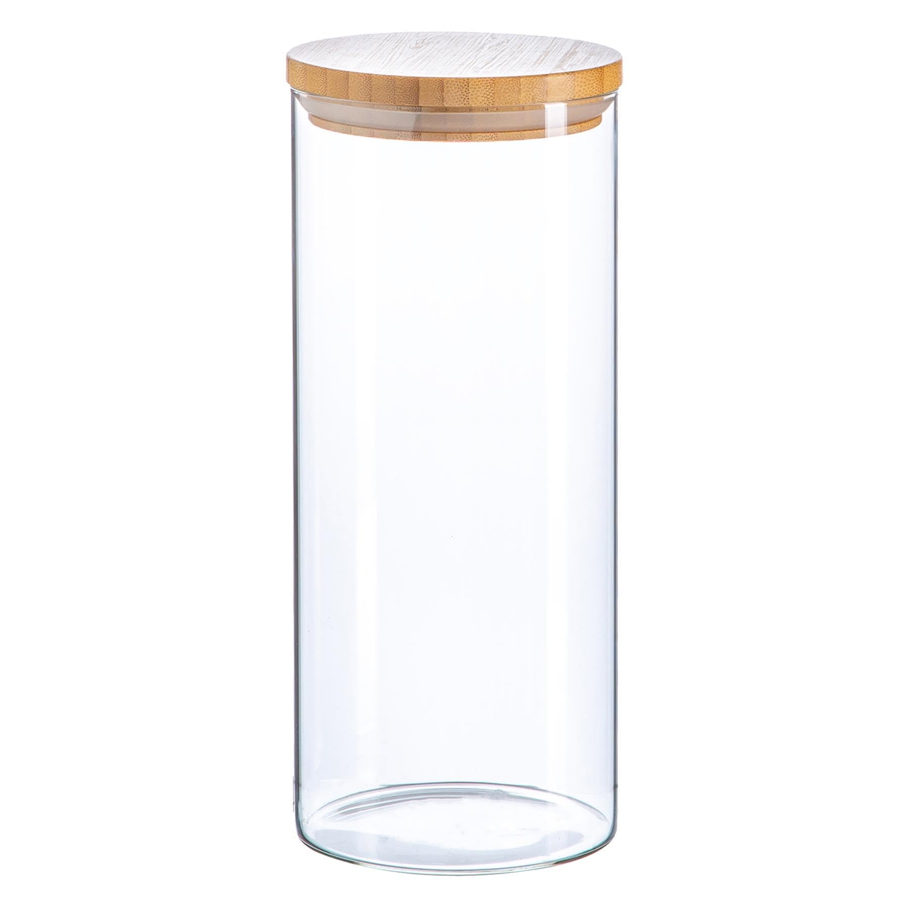 Argon Tableware Scandi Glass Storage Jar with Wooden Lid 1.5 Litre Clear