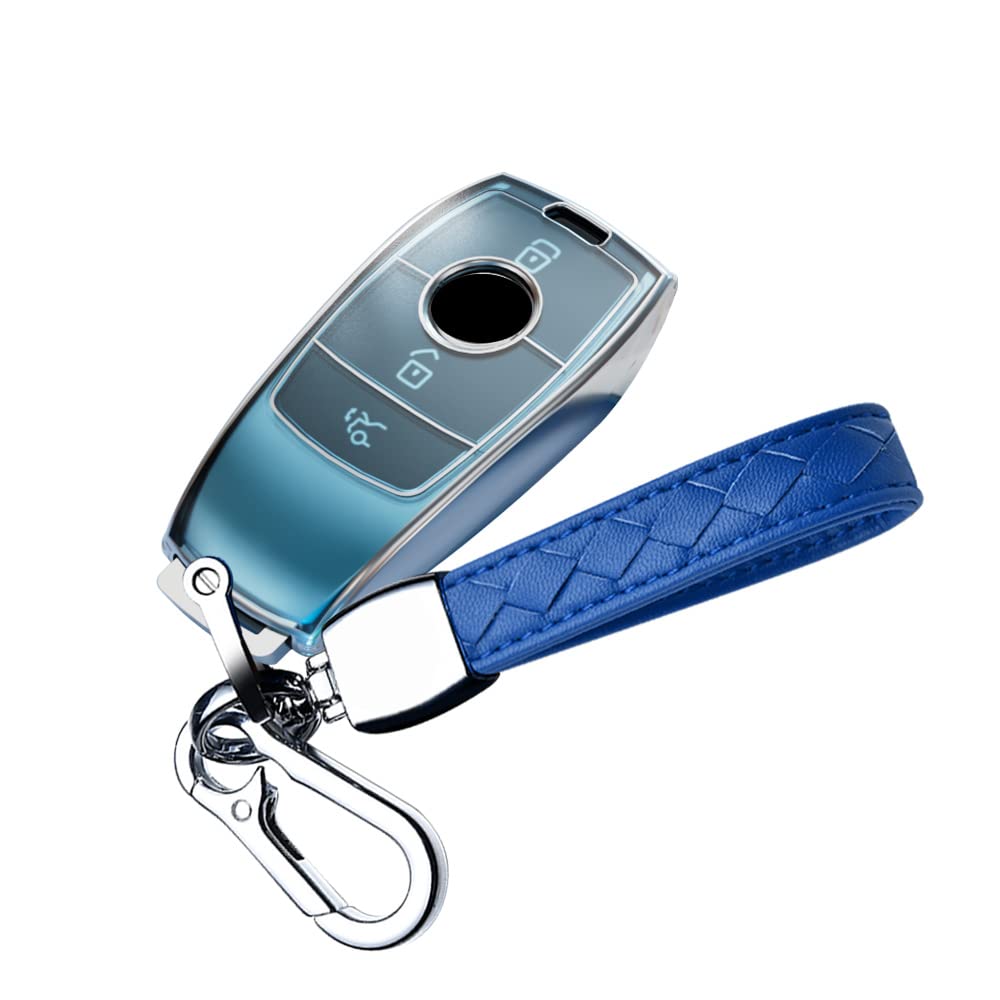 HIBEYO Custodia Intelligente Per Chiave Auto Mercedes In Pelle E Alluminio - Adatta Per Classe A C E S GLA, Modelli 2016-2020